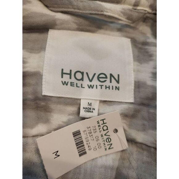 NWT Haven Well Within Robe Women's Medium Green Organic Cotton Gauze Ikat Print - Picture 4 of 5